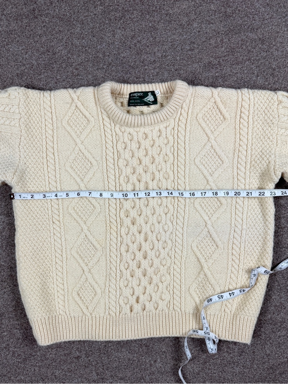 Vintage Ireland Cream Chunky Cableknit Fisherman Crewneck Sweater Women’s Large - Picture 7 of 7